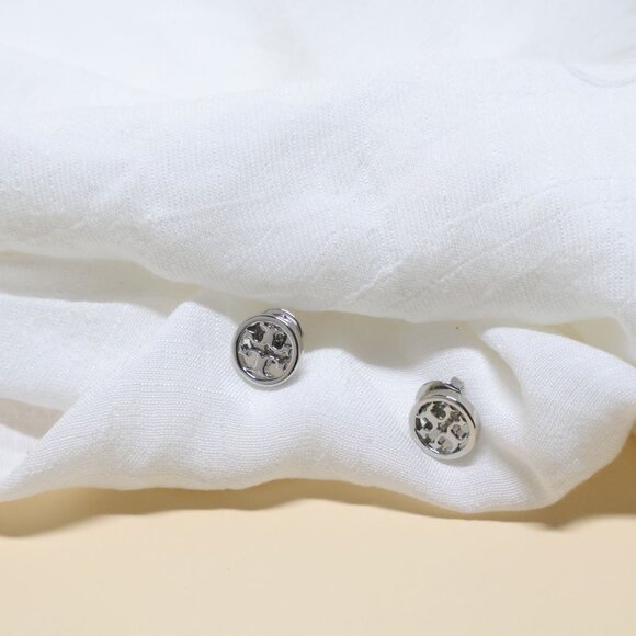 Tory Burch Miller Logo Circle Stud Earrings in Silver - Picture 2 of 2